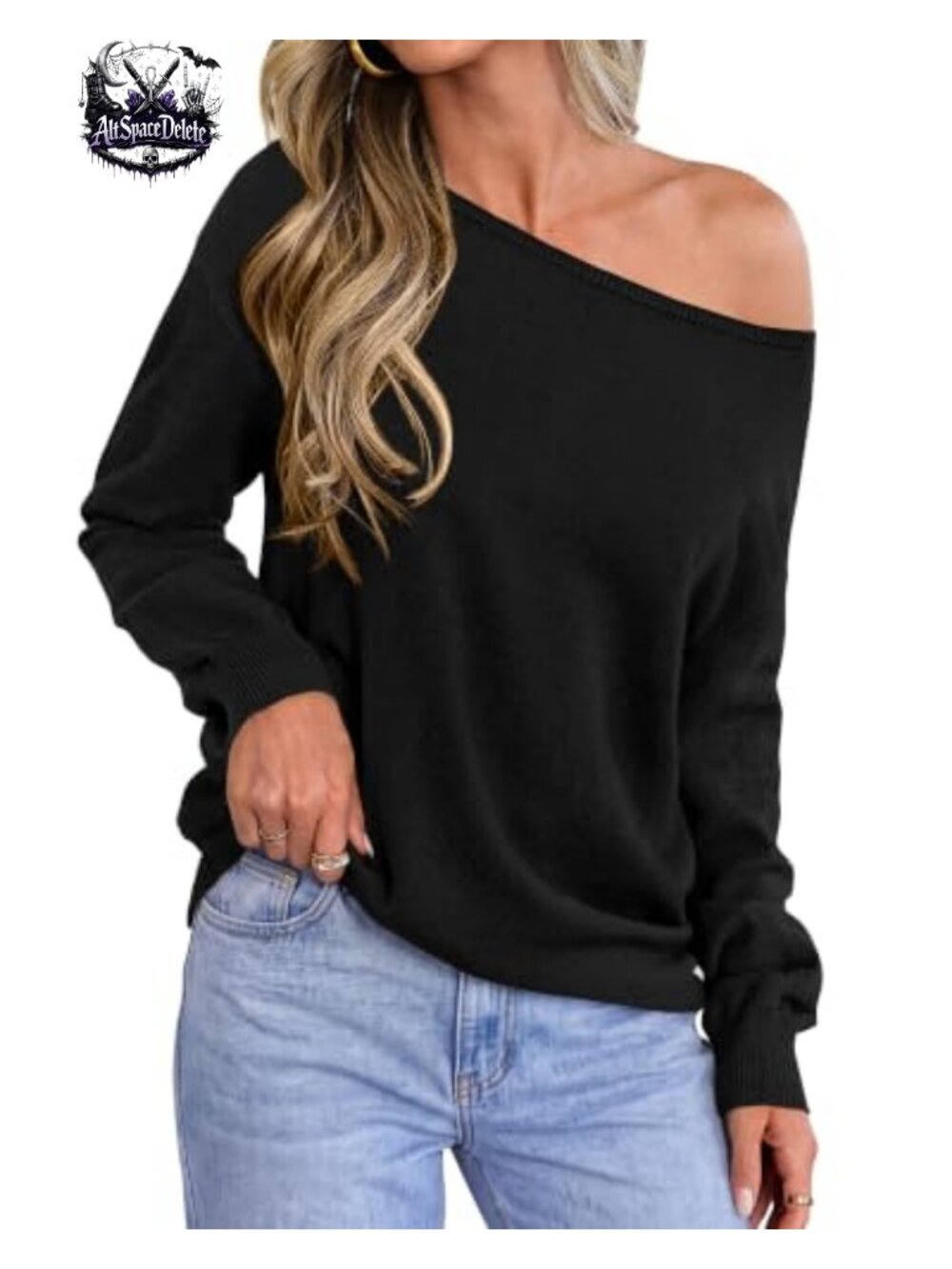 Off Shoulder Sweater Loose Fit Long Sleeve Pullover Going Out Top